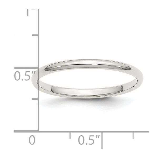 Sterling Silver Rhodium-plated 2mm Half Round Size 13 Band