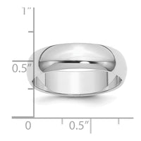 Sterling Silver Rhodium-plated 6mm Half Round Size 13.5 Band