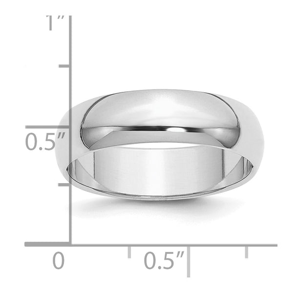 Sterling Silver Rhodium-plated 6mm Half Round Size 13.5 Band
