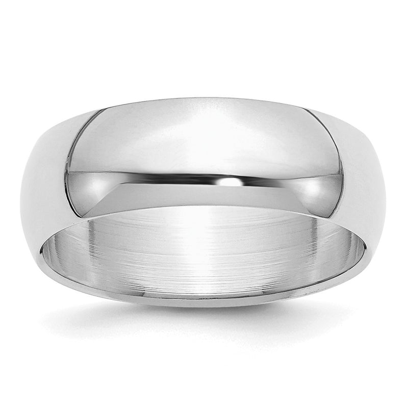 Sterling Silver Rhodium-plated 7mm Half-Round Size 7.5 Band