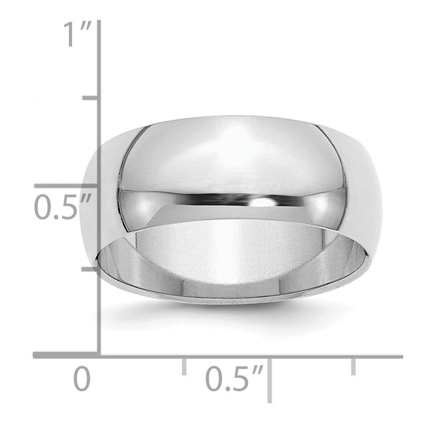 Sterling Silver Rhodium-plated 8mm Half-Round Size 12 Band