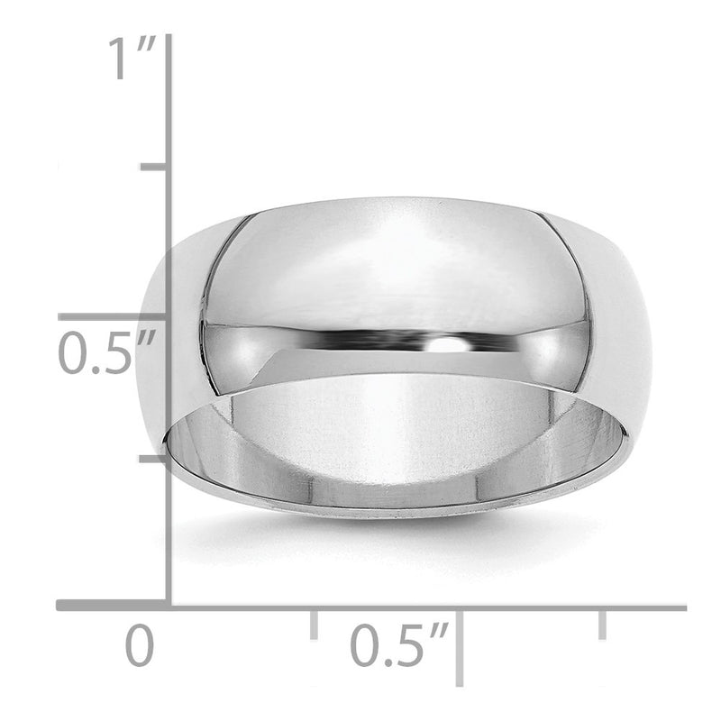 Sterling Silver Rhodium-plated 8mm Half-Round Size 12 Band