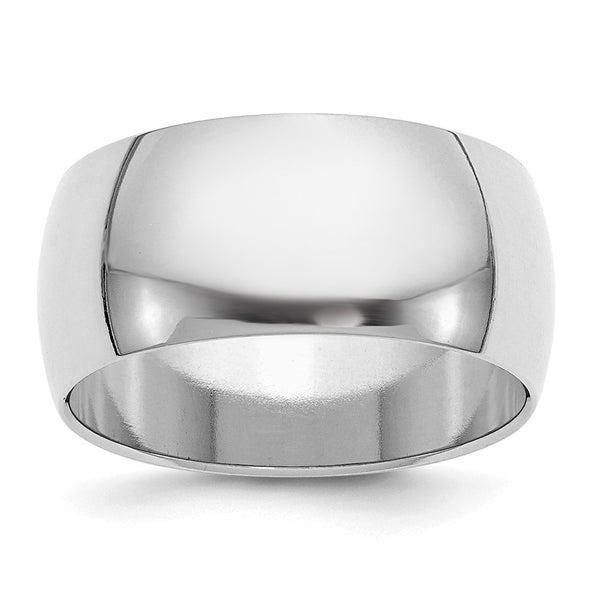 Sterling Silver Rhodium-plated 10mm Half-Round Size 7.5 Band