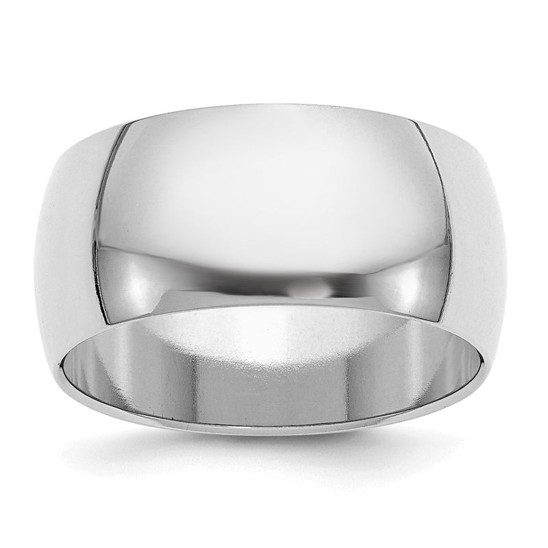 Sterling Silver Rhodium-plated 10mm Half-Round Size 7.5 Band