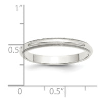 Sterling Silver 3mm Half Round Milgrain Size 12.5 Band