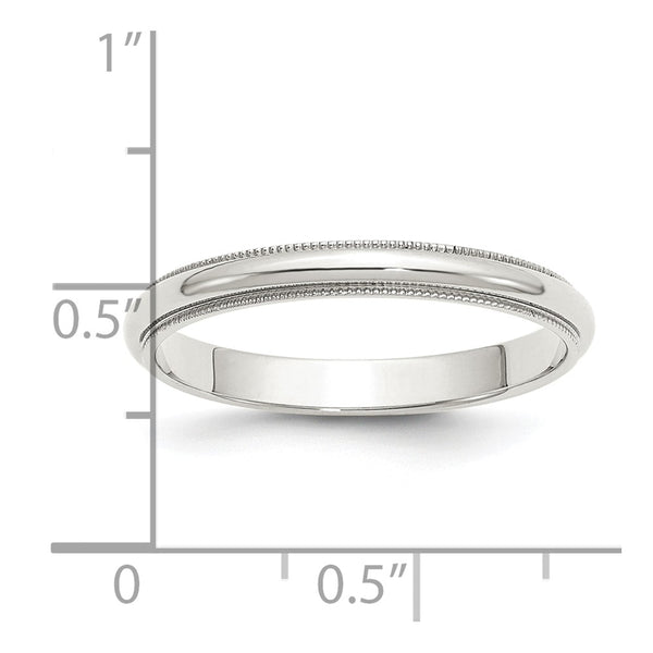 Sterling Silver Rhodium-plated 3mm Half Round Milgrain Size 11 Band