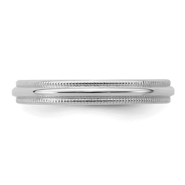 Sterling Silver Rhodium-plated 3mm Half Round Milgrain Size 11 Band