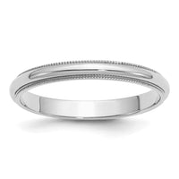 Sterling Silver Rhodium-plated 3mm Half Round Milgrain Size 12.5 Band