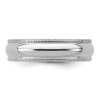 Sterling Silver Rhodium-plated 5mm Half Round Milgrain Size 7.5 Band