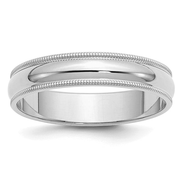 Sterling Silver Rhodium-plated 5mm Half Round Milgrain Size 9.5 Band