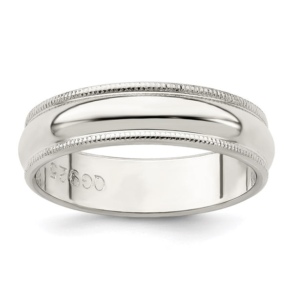 Sterling Silver 5mm Half Round Milgrain Size 9.5 Band
