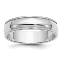Sterling Silver Rhodium-plated 6mm Half Round Milgrain Size 12 Band