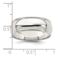 Sterling Silver 7mm Half Round Milgrain Size 11.5 Band