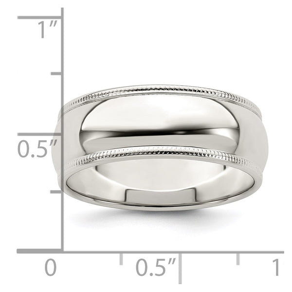 Sterling Silver 7mm Half Round Milgrain Size 11.5 Band