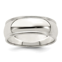 Sterling Silver 7mm Half Round Milgrain Size 6 Band