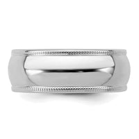 Sterling Silver Rhodium-plated 7mm Half Round Milgrain Size 7.5 Band