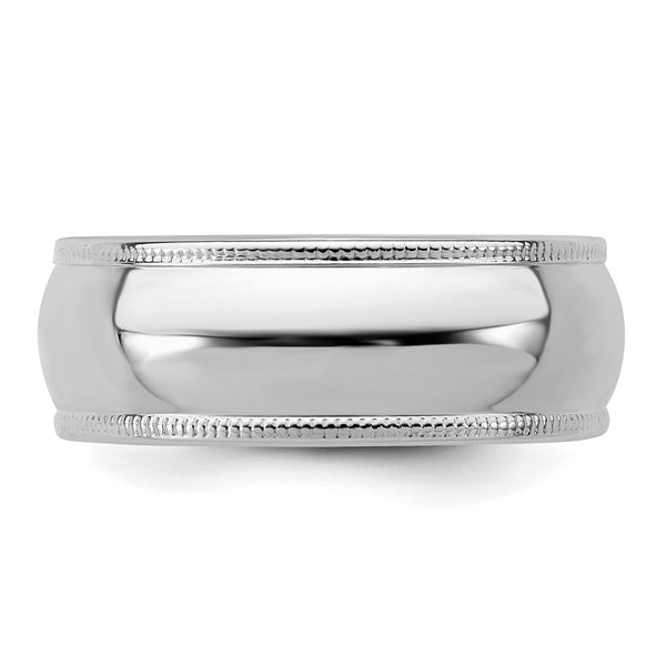 Sterling Silver Rhodium-plated 7mm Half Round Milgrain Size 7.5 Band