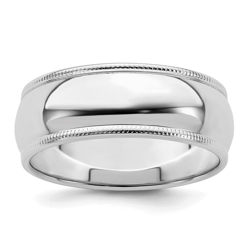 Sterling Silver Rhodium-plated 7mm Half Round Milgrain Size 7.5 Band