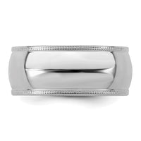 Sterling Silver Rhodium-plated 8mm Half Round Milgrain Size 5.5 Band