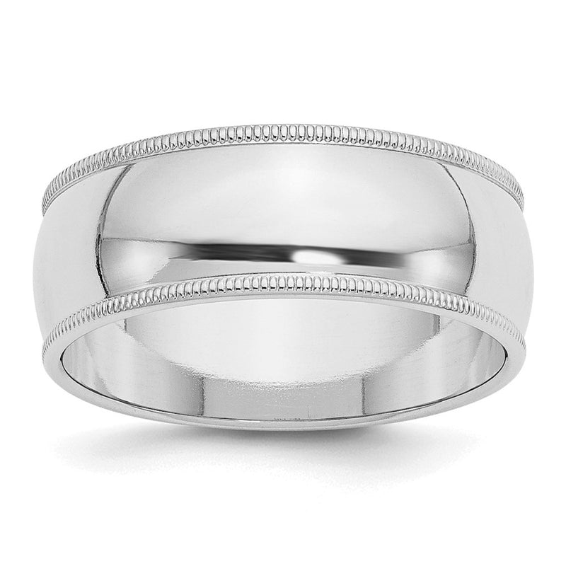 Sterling Silver Rhodium-plated 8mm Half Round Milgrain Size 5.5 Band