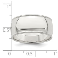 Sterling Silver 9mm Half Round Milgrain Size 11 Band