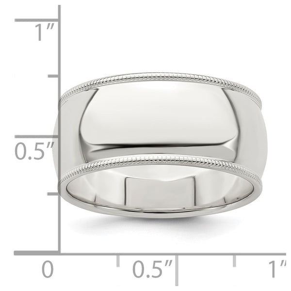 Sterling Silver 9mm Half Round Milgrain Size 11 Band