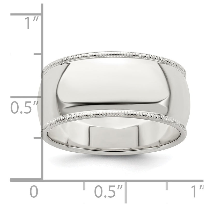 Sterling Silver 9mm Half Round Milgrain Size 11 Band