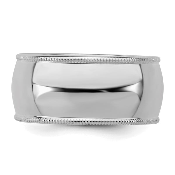 Sterling Silver Rhodium-plated 9mm Half Round Milgrain Size 8 Band