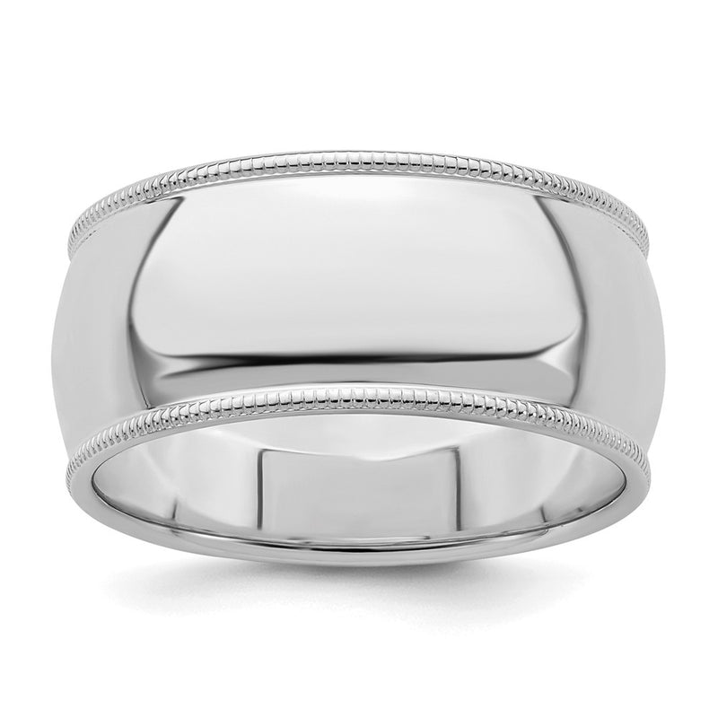 Sterling Silver Rhodium-plated 9mm Half Round Milgrain Size 10 Band