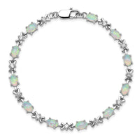 Sterling Silver Rhodium Plated 7inch CZ/Created Opal XO Bracelet