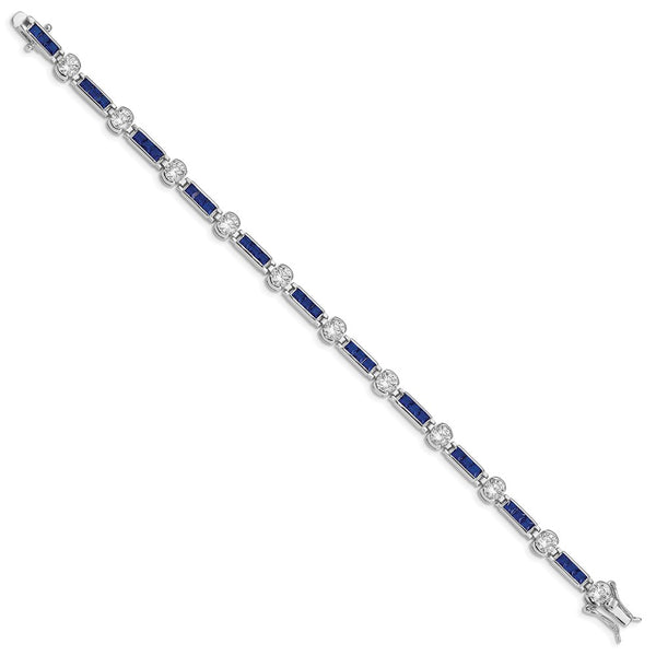 Sterling Silver Rhodium-plated Blue Glass and CZ 7.5 inch Bracelet