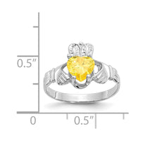 14k White Gold November CZ Birthstone Claddagh Ring
