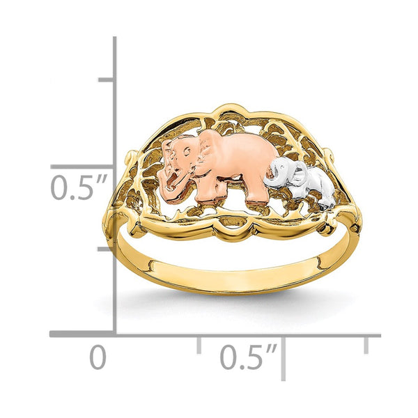 14k Two-Tone w/ White RH Two Elephants Ring
