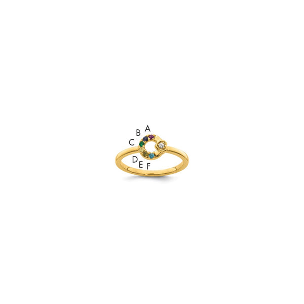 14k Diamond Heart with Genuine 6 Birthstone Mother's Circle Ring
