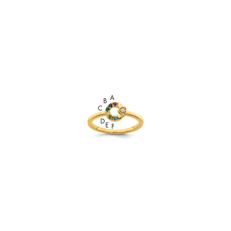 14k Diamond Heart with Genuine 6 Birthstone Mother's Circle Ring