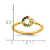14k Diamond Heart with Genuine 6 Birthstone Mother's Circle Ring