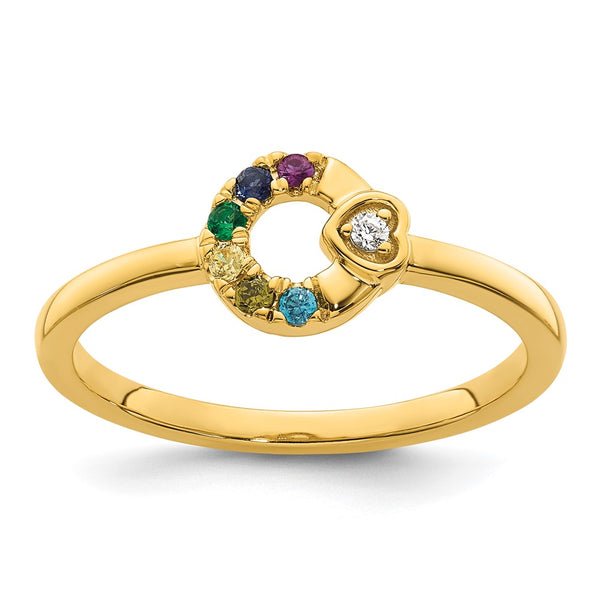 14k Diamond Heart with Genuine 6 Birthstone Mother's Circle Ring