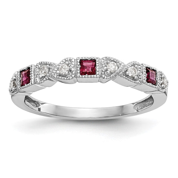 14k White Gold Diamond w/Ruby Band