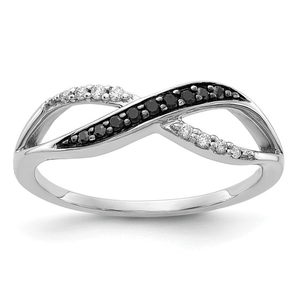 14k White Gold w/ Black and White Diamond Crisscross Ring