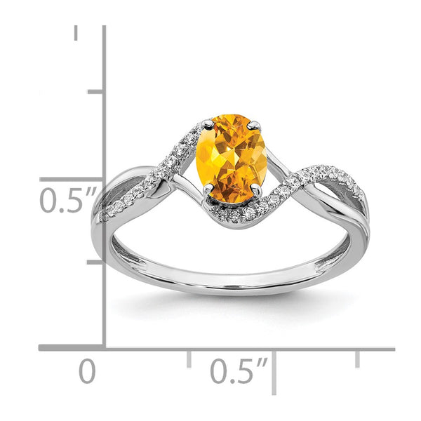 14k White Gold Oval Citrine and Diamond Twist Ring