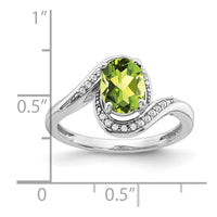 14k White Gold Oval Peridot and Diamond Bypass Ring