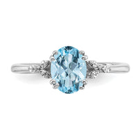 Sterling Silver Rhodium-plated Aquamarine and Diamond Ring