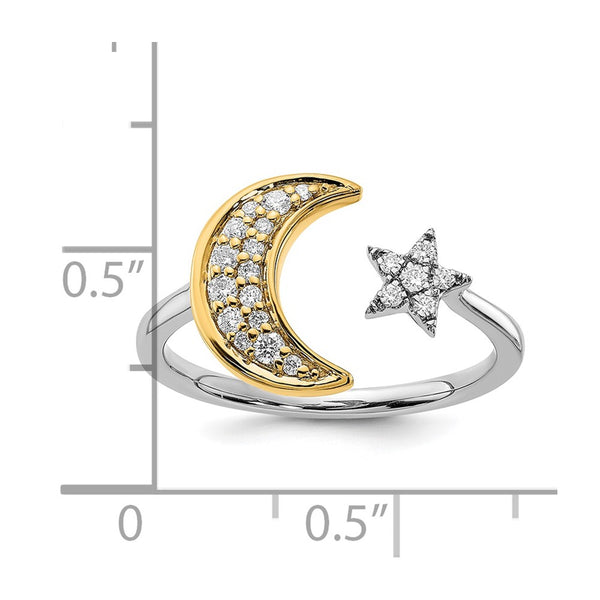 14k Two-tone Diamond Moon w/Star Ring