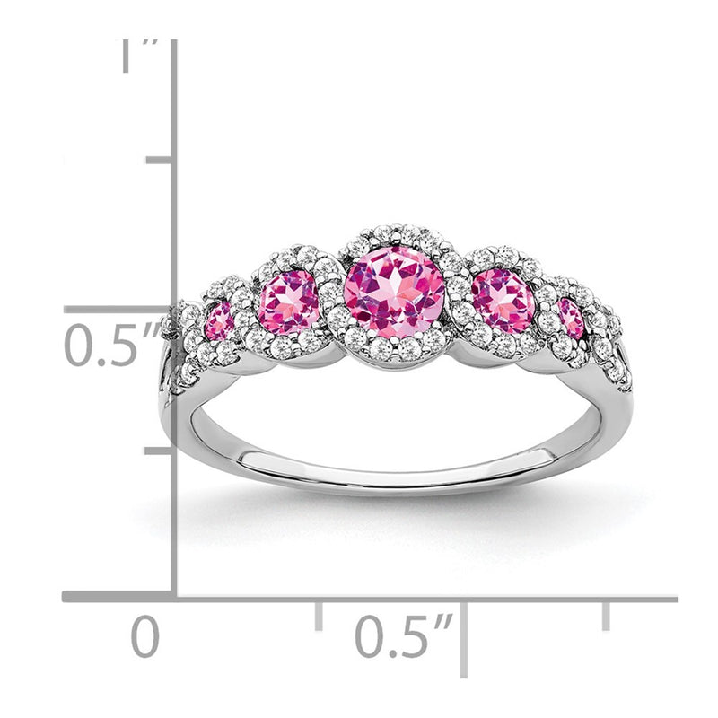 14k White Gold Created Pink Sapphire and Diamond Ring