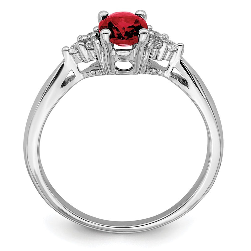 14k White Gold Created Ruby and Diamond Ring