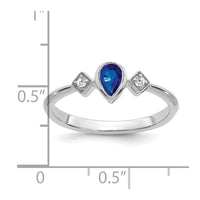 14k White Gold Pear Bezel Sapphire and Diamond Ring