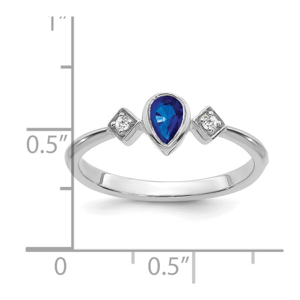 14k White Gold Pear Bezel Sapphire and Diamond Ring