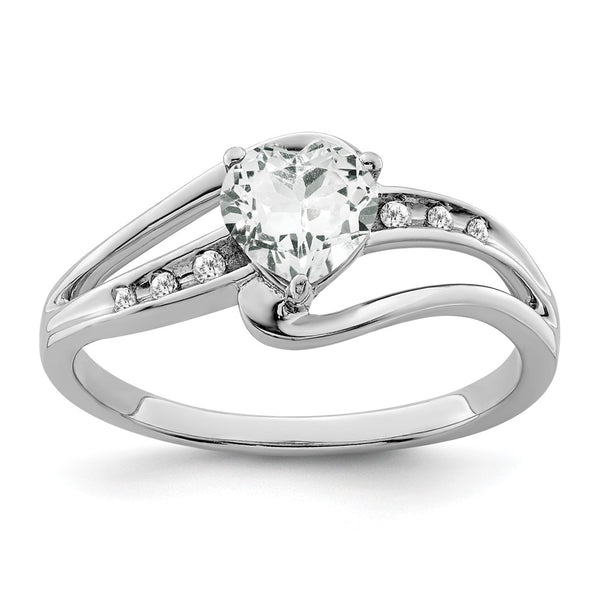 Sterling Silver Rhodium-plated White Topaz and Diamond Ring