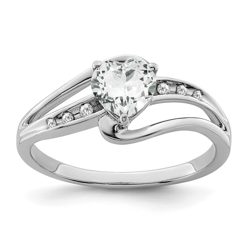 Sterling Silver Rhodium-plated White Topaz and Diamond Ring