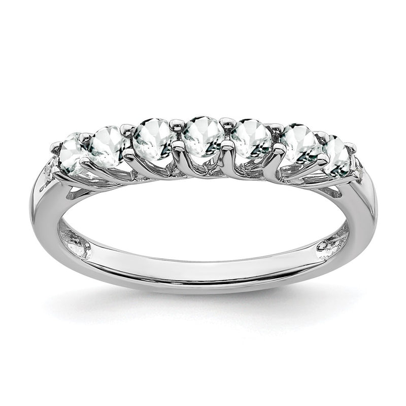 14k White Gold White Topaz and Diamond 7-stone Ring